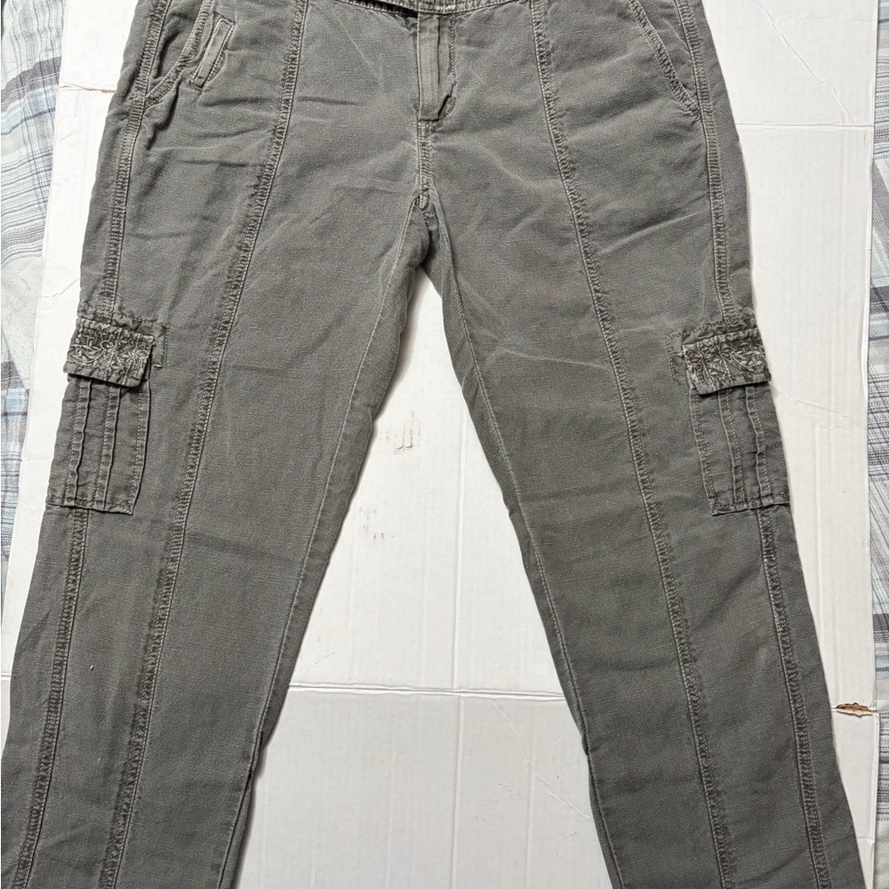 Sundance Embroidered Cargo Pants Women Size 6 Boho Utility Gray Festival Artisan